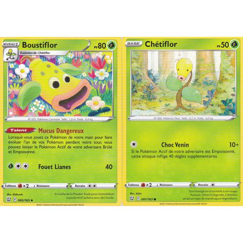 2 Cartes Pokemon - Boustiflor 002/163 + Chétiflor 001/163 - Épée Et Bouclier 5 - Styles De Combat - Eb5 - Vf