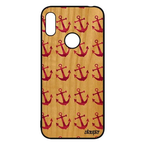 Coque Bois Huawei Y6 2019 Silicone Ancre Personnalisé Artistique Marinière Cadeau De Noel Capitaine De Bateau Antichoc Gel Rose Case