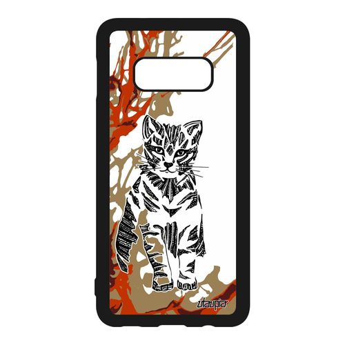 Coque Silicone Pour Samsung Galaxy S10e Chat Graphique Tigré Motif Souple Marron Telephone Animal Etui Smartphone Azteque Peinture