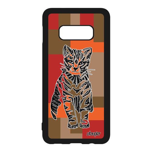 Coque Chat Samsung Galaxy S10e Silicone Unique Chaton Cadeau De Noel Matou Marron Animaux Ethnique Motif Felin Case Mignon Telephone