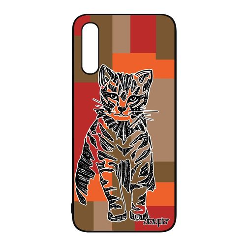 Coque En Silicone Pour Samsung Galaxy A50 Chat Marron Matou Animaux Chaton Cadeau De Noel Cube Carré Tribal Bengal Mignon Motif Etui