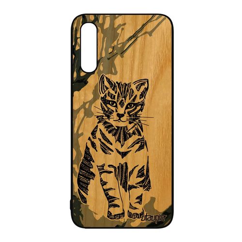 Coque Samsung Galaxy A50 En Bois Silicone Chat Chaton Animaux Mignon Telephone Noir Et Blanc Personnalisé Azteque Gris Felin Couleur