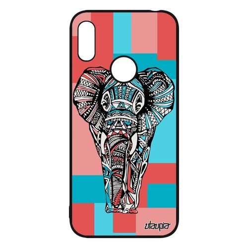 Coque Elephant Huawei Y6 2019 Silicone Fantaisie Azteque Cube Portable Savane Carré Animaux Tribal Dessin Geometrique D'asie Rose De