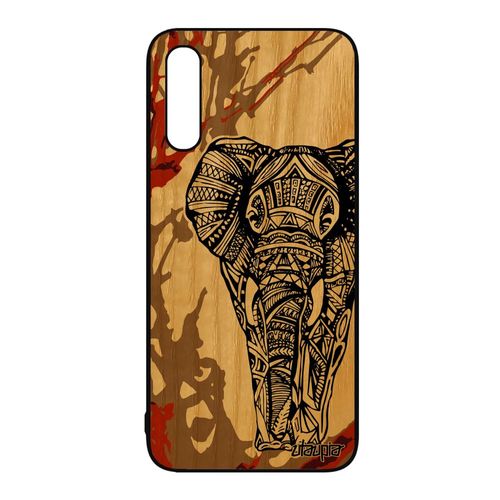 Coque Samsung Galaxy A50 Bois Silicone Elephant Art Tribal Tpu Animal De Protection Marron Ganesh Ethnique Motif Personnalisé Cover