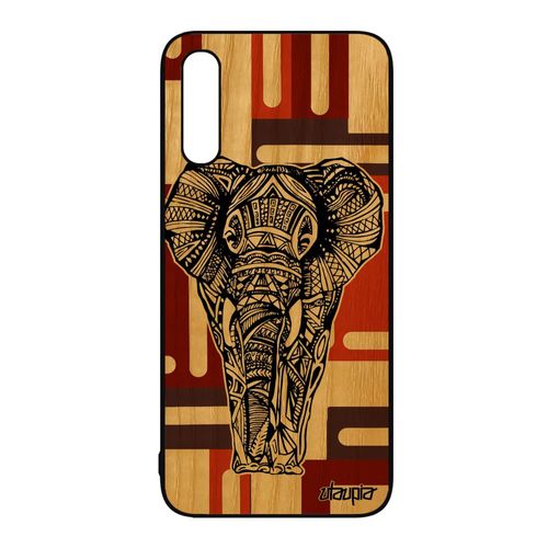 Coque Samsung Galaxy A50 En Bois Silicone Elephant Dessin Femme Original Azteque Noir Et Blanc Mobile Housse Animaux Ethnique Tribal