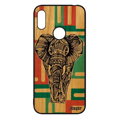Coque Elephant Pour Huawei Y6 2019 Bois Silicone Carré Ethnique 4g Case Antichoc Mrd-Lx1 Bumper Tribal Geometrique Fantaisie Vert De