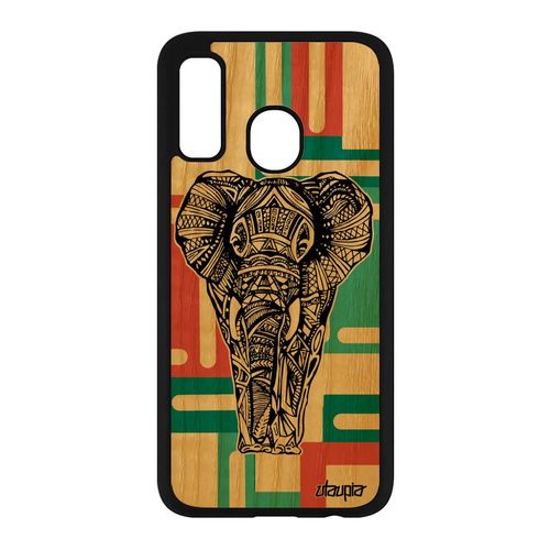 Coque Elephant Samsung Galaxy A40 Bois Naturel Silicone Ethnique Dessin Portable Animaux Etui Telephone Azteque Pas Cher Tribal Vert