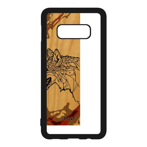Coque Samsung Galaxy S10e Bois Silicone Loup Ethnique Chien Cadeau Fete Des Peres Portable Foret Marron Dessin Azteque Mechant Case