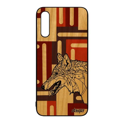 Coque Vrai Bois Pour Samsung Galaxy A50 Silicone Loup Animaux Cube Azteque Mechant Ethnique Tribal Housse Noir Et Blanc Chien Dessin