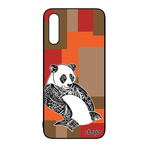 Coque Samsung Galaxy A50 Silicone Panda Cube Tribal Etui Fantaisie Azteque Asie Marron Animaux Geometrique Carré Rigide Ethnique