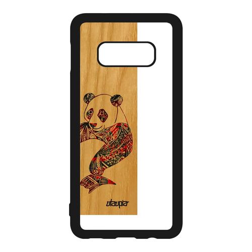 Coque Samsung Galaxy S10e Bois Silicone Panda Portable Cadeau De Noel Personnalisé Tribal Ethnique Multicolore Rouge Dessin Animal