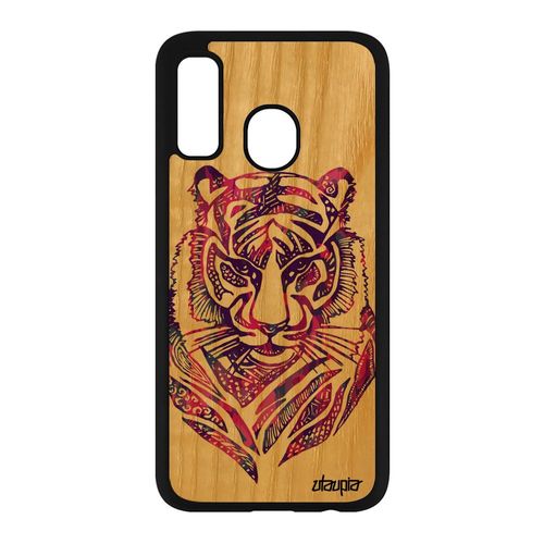 Coque Rigide Samsung Galaxy A40 En Bois Silicone Tigre Femme Ethnique Fille Housse Fauve Azteque Violet Animaux Dessin Tribal Etui