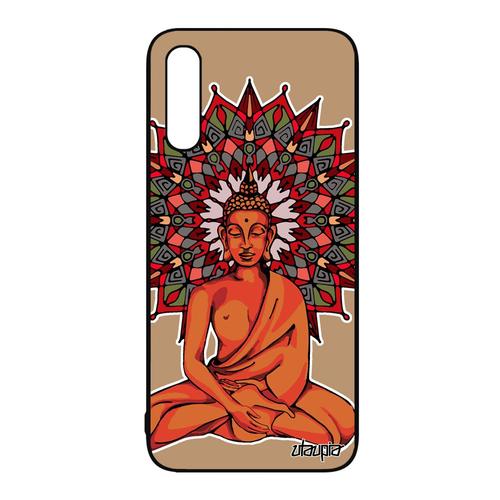 Coque Antichoc Samsung Galaxy A50 Silicone Bouddha Cadeau De Noel Yoga Rosace D'or Nepal Marron Femme Caoutchouc Mandala Smartphone