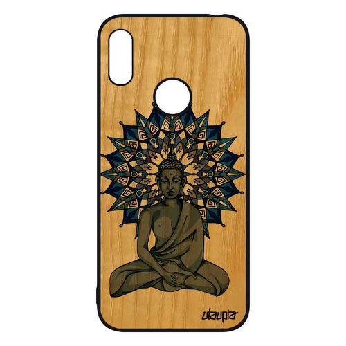 Coque Huawei Y6 2019 En Bois Silicone Bouddha Mandala Rosace D'or Antichoc Chine Nepal Original Zen Cadeau De Noel Pochoir Femme 4g