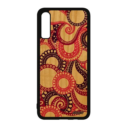 Coque Samsung Galaxy A70 Bois Silicone Motif Cachemire Multicolore Paisley Solide Rose Imprimé Mobile Telephone Indien Design De