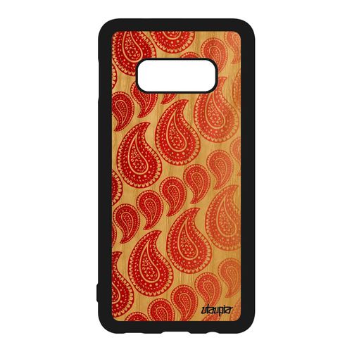 Coque Pour Samsung Galaxy S10e Bois Silicone Motif Cachemire Indienne Rouge Telephone Mobile Dessin Multicolore Paisley Tendance De