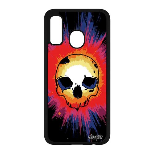 Coque Silicone Pour Samsung Galaxy A40 Tete De Mort Horreur Violet Sm-A405fn Techno Street Art Housse Masque Biker Case Original Os