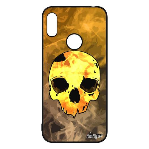 Coque Tete De Mort Huawei Y6 2019 Silicone Biker Telephone 4g Street Art Etui Orange Tattoo Rock Portable Squelette Cadeau De Noel