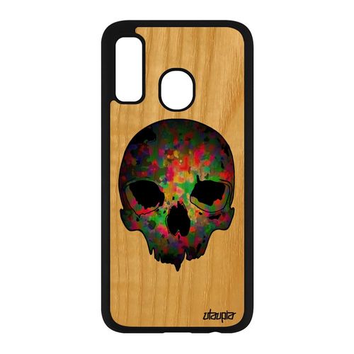 Coque Silicone Tete De Mort Pour Samsung Galaxy A40 Bois Naturel Urbain Violet Portable Biker Os Horreur Squelette Homme Masque Etui