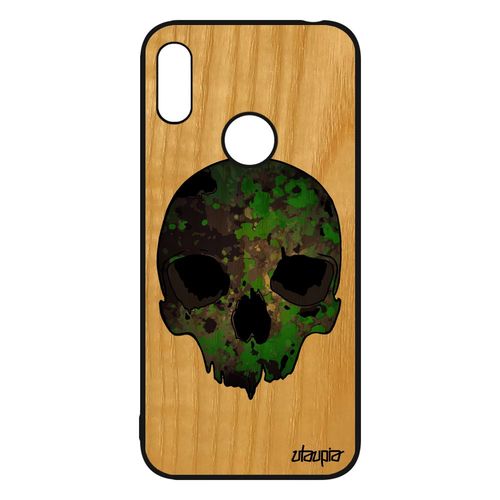 Coque Silicone Huawei Y6 2019 En Bois Tete De Mort Epouvante Homme Militaire Camouflage Rigide Punk Crane Vert Squelette Biker Graff