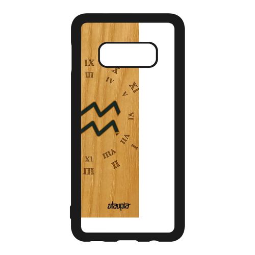 Coque Samsung Galaxy S10e En Bois Naturel Et Silicone Signe Verseau Etoiles Mobile Astrologique Femme Case Univers Bleu Du Zodiaque