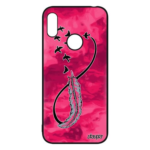 Coque Huawei Y6 2019 Silicone Infini Plume Univers Oiseau Femme Ciel Amour Etui Smartphone Housse Nuage Rose Cadeau Saint Valentin