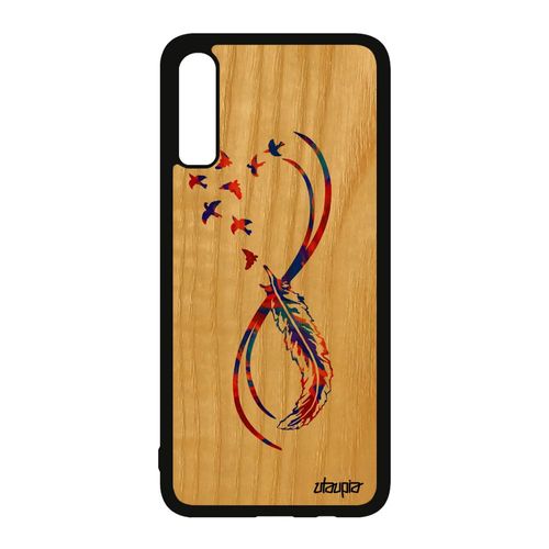 Coque Samsung Galaxy A70 Bois Silicone Infini Oiseau 4g Orange Imprimé Cover Case Eternel Fille Etui Telephone Tattoo Tpu Plume De