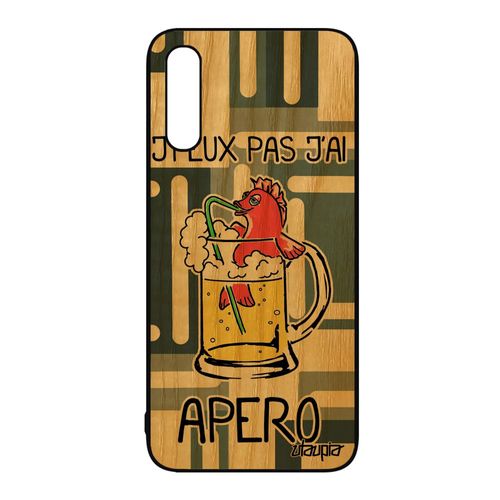 Coque Bois Pour Samsung Galaxy A50 Silicone Humour J'peux Pas J'ai Apero Poisson Frêne Humoristique Comique Personnalisé Gris Drole