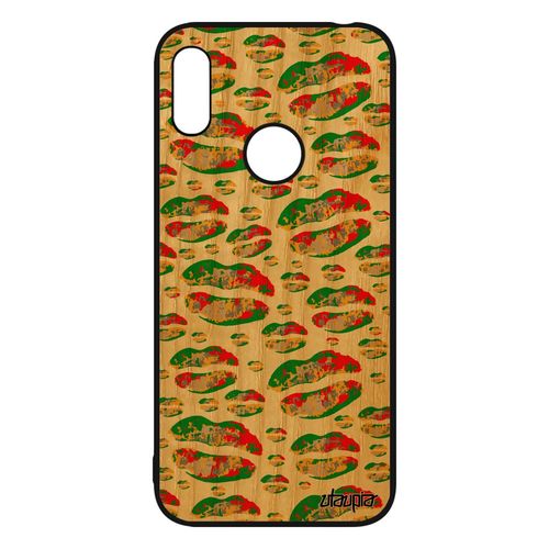 Coque En Bois Silicone Smack Huawei Y6 2019 Et Bouche Levres Case Jaune Souple Cigarette Portable Femme Motif Smartphone Telephone