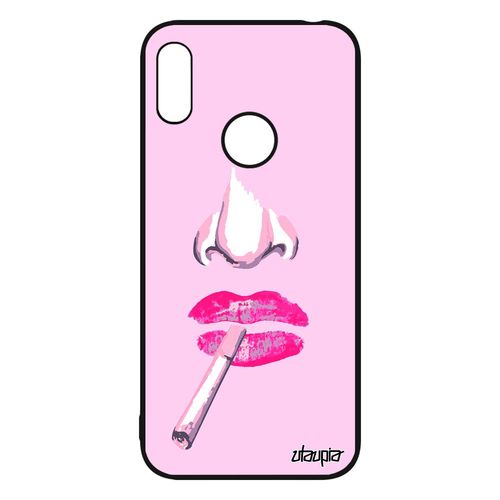 Coque En Silicone Visage Pour Huawei Y6 2019 Abstrait Smack Femme Rose Unique Rigide Cigarette Housse Case Levres Alu Glamour Clope