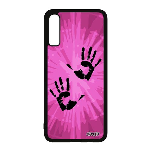 Coque En Silicone Pour Samsung Galaxy A70 Empreinte Main Femme Rigide Tpu Trace De Deux Peinture Alu Etui Antichoc Soleil Rose