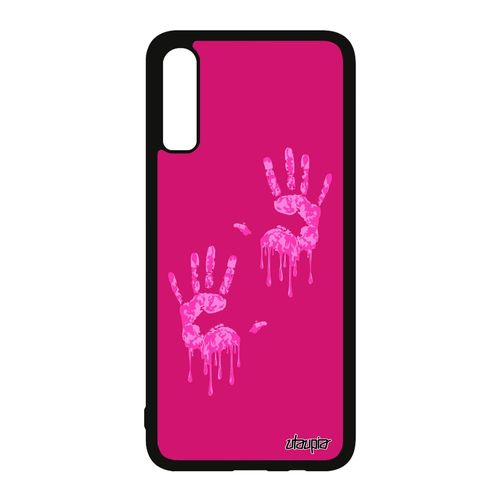 Coque Antichoc Samsung Galaxy A70 En Silicone Main Rose Fantaisie Fille Personnalisé Cover Femme Deux Image De Protection Souple