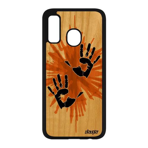 Coque Samsung A40 En Bois Silicone Main Orange Housse Rigide Peinture Unique Empreinte Portable Trace De Street Art Fantaisie Galaxy