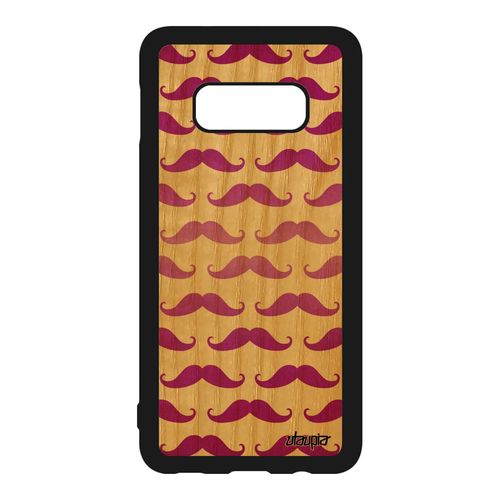 Coque En Bois Samsung Galaxy S10e Et Silicone Moustache Vintage Pas Cher Case Homme Tendance Fille Chapeau Melon Couleur Pipe Rose