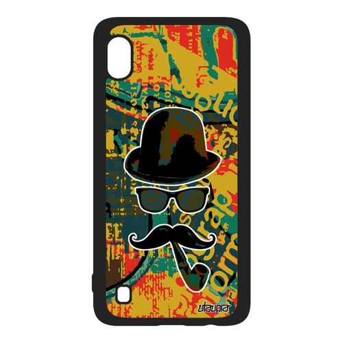 Coque Samsung Galaxy A10 En Silicone Homme Moustache Portable Peinture Vert Chapeau Melon Tag Telephone Pipe De Protection Tpu Homme