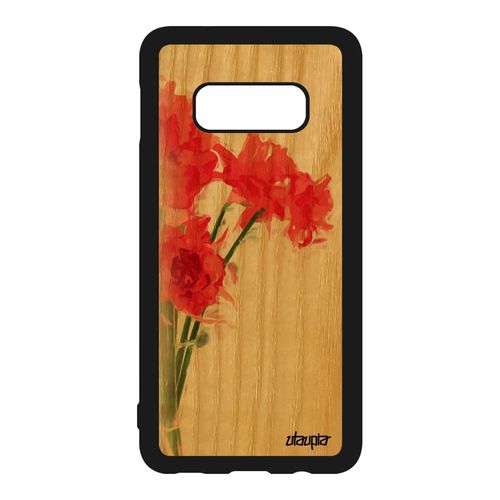 Coque Bouquet De Fleurs Samsung Galaxy S10e Bois Silicone Nature Antichoc Romantique Portable Peinture Pastel Rouge Jonquille Mobile