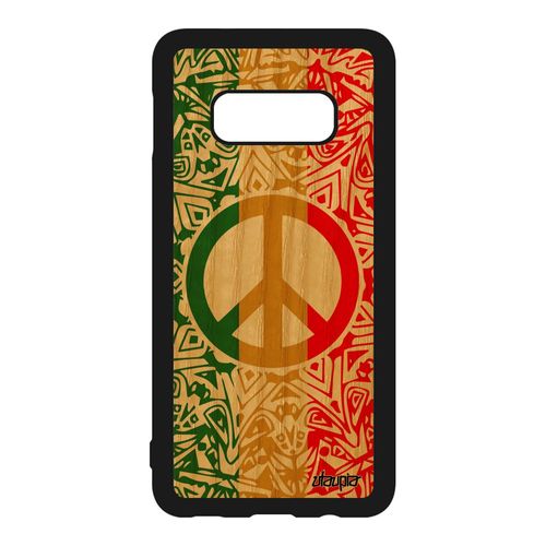 Coque Peace And Love Samsung Galaxy S10e En Bois Silicone Ragga Rasta Jamaique Housse Smartphone Mandala Jaune Paix Et Amour & Etui