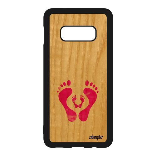 Coque Silicone De Protection Samsung Galaxy S10e Bois Trace De Pas Artisanat Souple Femme Portable Telephone Rose Famille Pied Bebe