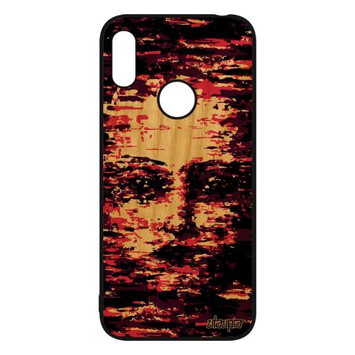 Coque Bois Silicone Huawei Y6 2019 Portrait Visage Peinture A L'huile Rose Design Fille Housse Rigide Antichoc Femme Miroir Art Tpu