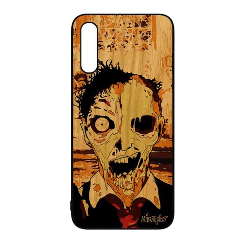 Coque Silicone Zombie Samsung Galaxy A50 Bois Souple Ruine Horreur Apocalypse Garcon Rigide Frêne Bumper Revenant Marron Mort Vivant