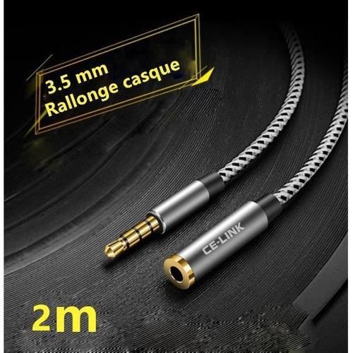 2m Câble Extension Audio Rallonge Jack pour micro-casque prise Jack 3.5mm  sur douille 3.5mm (quadripolaire)
