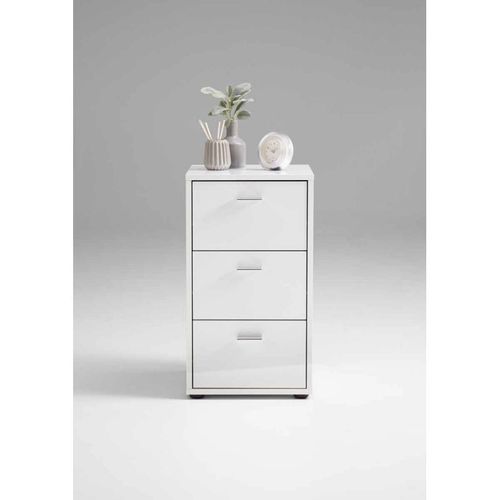 Paris Prix - Table D'appoint 3 Tiroirs Design "Gania" 62cm Blanc Laqué