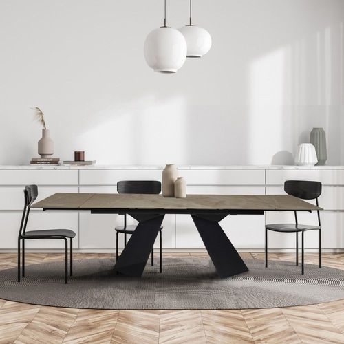 Table À Manger Extensible Palacio 160x90cm + 2 Allonges De 40cm - 10 Personnes / Grise/ 160x91