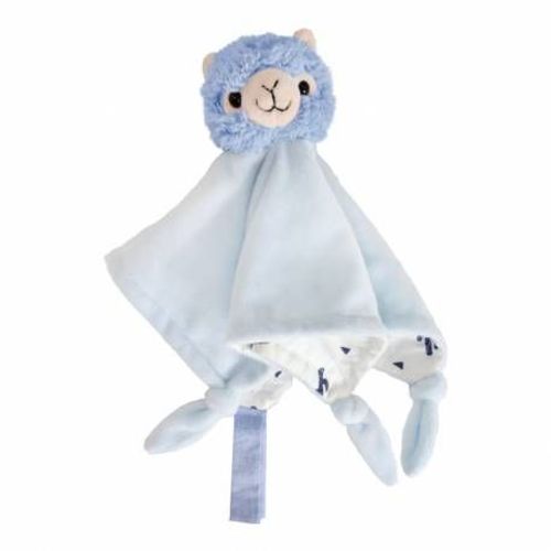 Doudou Diego Lama Bleu Domiva Peluche Attache Tetine Bebe Jouet Plat Animal Carre Cactus Bleus