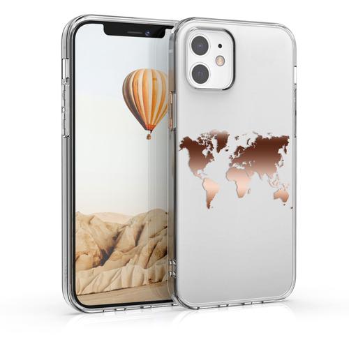 Kwmobile Coque Compatible Avec Apple Iphone 12 / 12 Pro - Housse Protectrice Pour Téléphone En Silicone Tour Du Monde Or Rose-Transparent