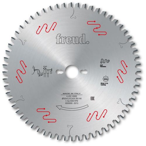 Lame gouge pour panneaux revêtus deux faces FREUD - Ø303 3,2/2,2 AL30 Z60 gouge + - F03FS05078 -LU3C 0300