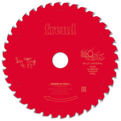 Lame pour scie circulaire portative FREUD - Ø216 2/1,6 AL30 Z40 TPB 0° - F03FS09887 -FR16M001M