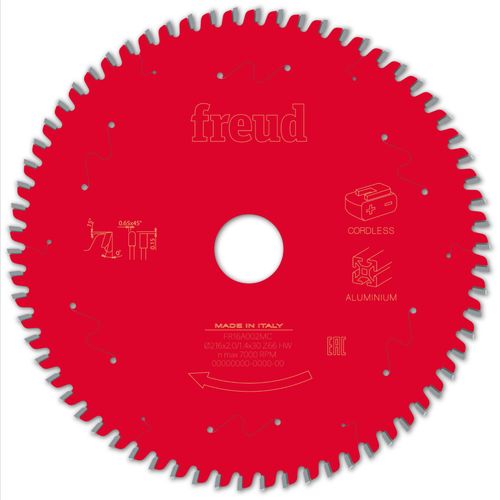 Lame pour scie circulaire portative sans fil FREUD - Ø216 2/1,4 AL30 Z66 TP 0° - F03FS10089 -FR16A002MC