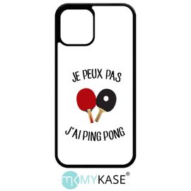 Coque Pour Iphone 12 Pro - Je Peux Pas J Ai Ping Pong Fond Blanc - Noir