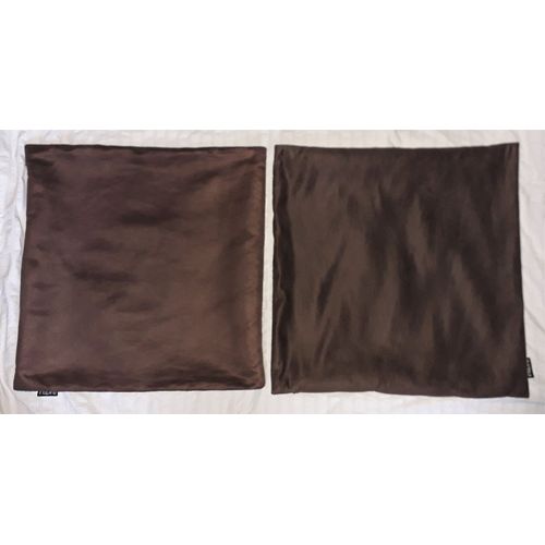 Lot De 2 Housses De Coussin 45x45 Cm 100% Polyester Effet Peau De Pêche Fermeture Zippée Couleur Marron